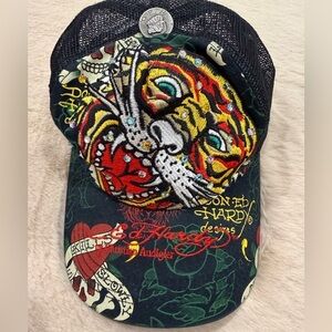 Ed Hardy Tiger Black Mesh Cap with Silver and Multicolor Design